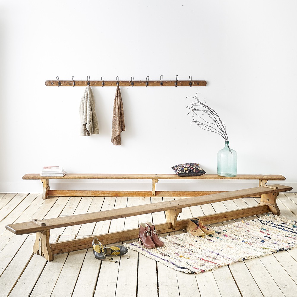 Long Wooden School Gym Bench Desuet Brocante Et Objet