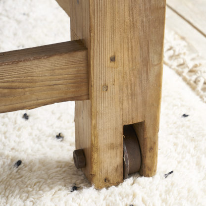 Ancient workshop table with blue stone.