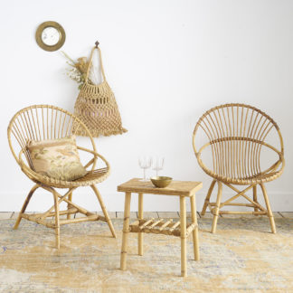 Salon en osier fauteuil corbeille