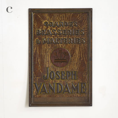 plaque publicitaire en métal en tôle peinte des brasseries 'Joseph Vandame'