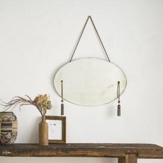 Ancien miroir ovale, biseauté passementerie viel or