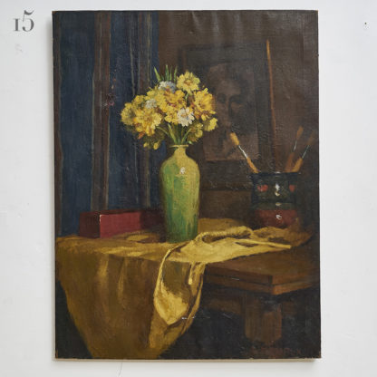 Ensemble de peintures du XXème bouquet nature morte