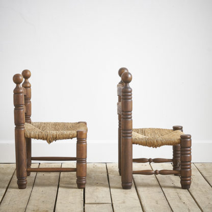 Chaise paillée en bois Charles Dudouyt, années 1940