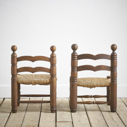 Chaise paillée en bois Charles Dudouyt, années 1940