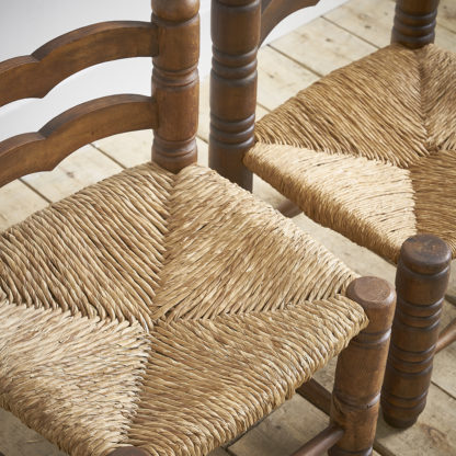 Chaise paillée en bois Charles Dudouyt, années 1940