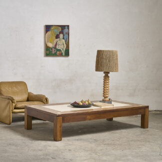 Grande table basse chêne / marbre