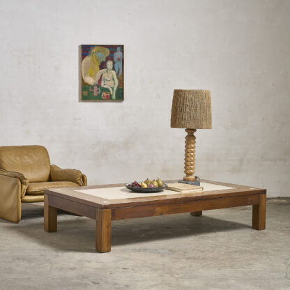Grande table basse chêne / marbre
