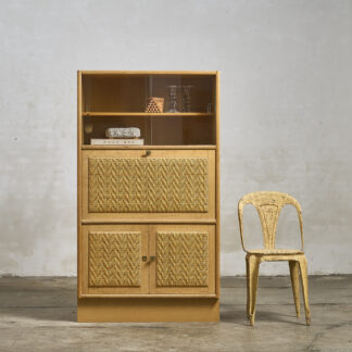 Secretaire en chêne et rotin